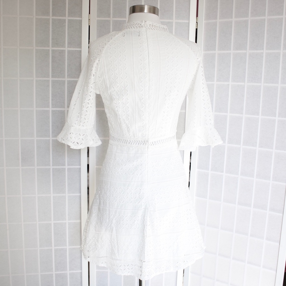 White 3/4 Sleeve Lace Embroidered Eyelet Dress - Picture 8 of 8